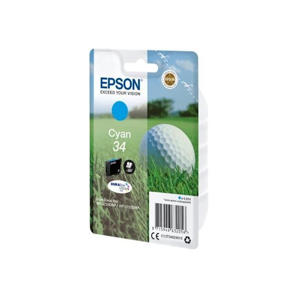 Original Epson bläckpatron - 34 - Cyan - 4,2 ml - för WorkForce Pro WF-3720, WF-3720DWF, WF-3725DWF