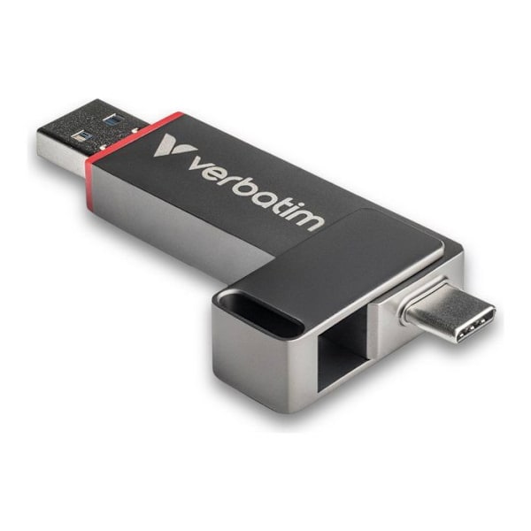 USB-muistitikku - VERBATIM - Dual QuickStick - 128Gt - USB-A/C 3.2 - Musta Harmaa