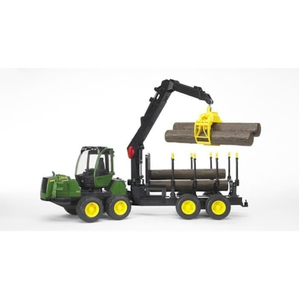 BRUDER - 2133 - JOHN DEERE 1210E -metsäkuljetusvaunu kuormaimella, metsäperävaunulla ja tukilla - Mittakaava 1:16