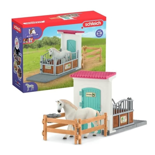 Boks med engelsk fuldblodshingst, Tilbygning til Schleich stald til børn, Schleich 42569 HESTEKLUB, fra 5 år Flerfarvet