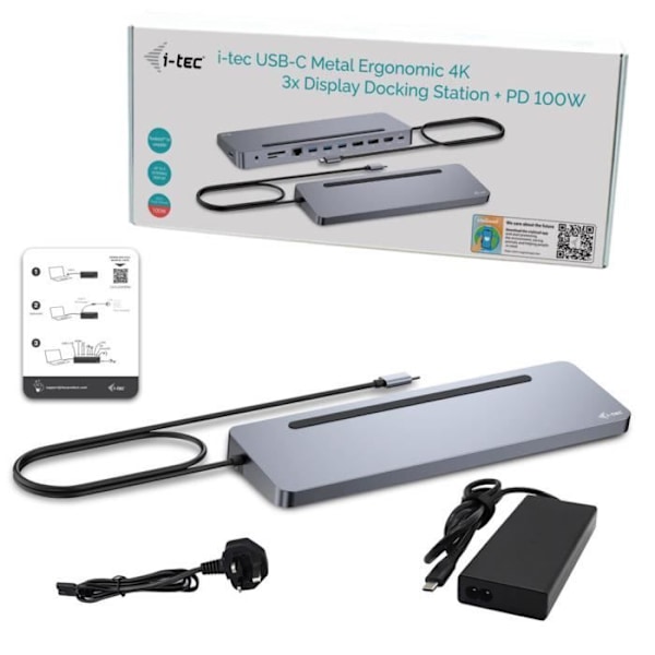 USB-C-dockningsstation - I-TEC - Ergonomisk - 4K - 3 Skärmar - 100W Metall