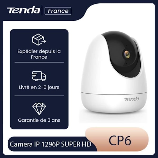 TENDA IP-kamera 1296P, Tovejslyd, Bevægelsessporing, Infrarødt nattesyn, Overvågningskamera. CP6 Hvid