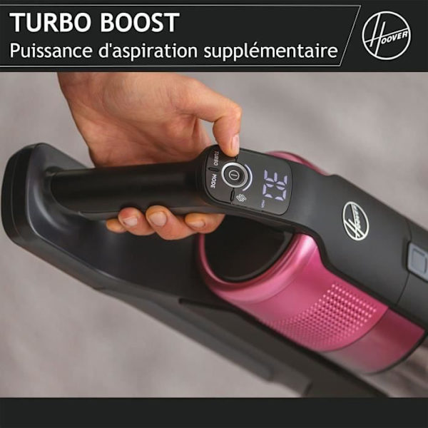 Trådløs kostestøvsuger - HOOVER HF920H - 65 AW - 86 dBA - LED-skærm - Pink / Grå Pink og grå