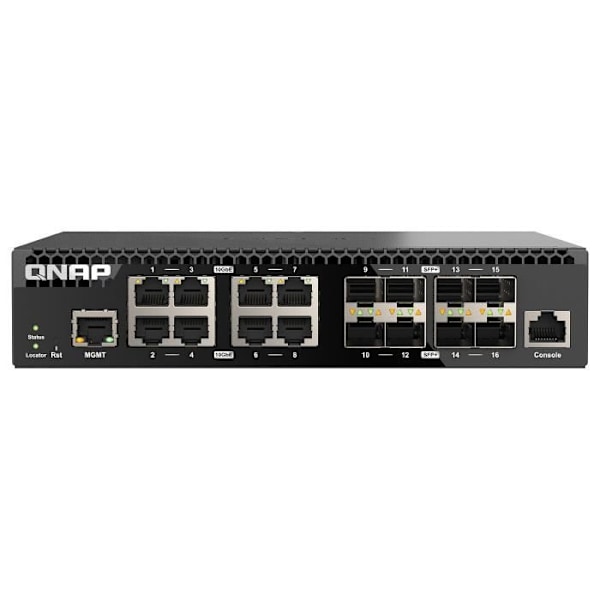 Switch - QNAP - QSW-M3216R-8S8T - 8 porte 10 GbE + 8 SFP+ 10 Gbps - Håndterbar på nettet - Kan monteres i rack