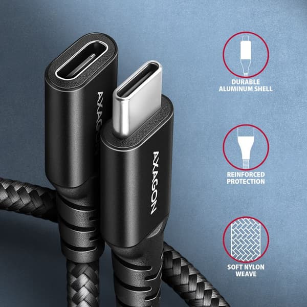 USB-C till USB-C-kabel - AXAGON - BUCM32-CF15AB - 20 Gbps - USB 3.2 Gen 2 - Svart
