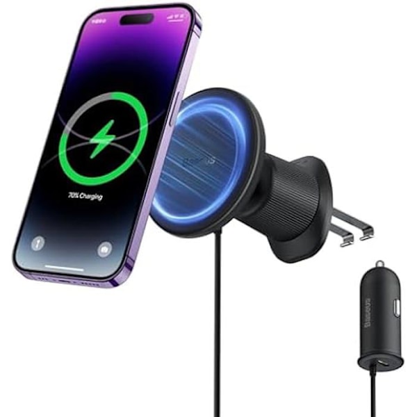 Telefonstøtte - BASEUS - CW01 - Sort - USB-C oplader 15W - Installation i ventilationsgitter sort