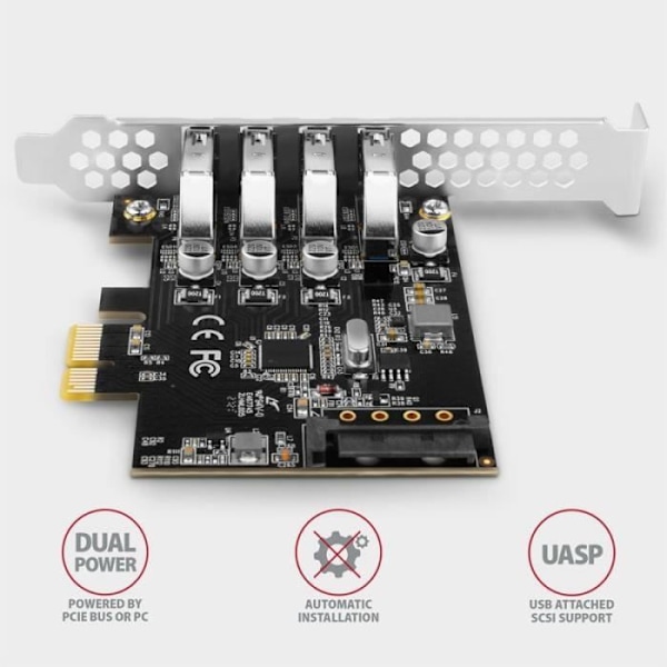 AXAGON PCEU-43RS PCIe Adapter 4X USB3.0 UASP Via, 15-pin SATA Strømforsyning - 8595247906960