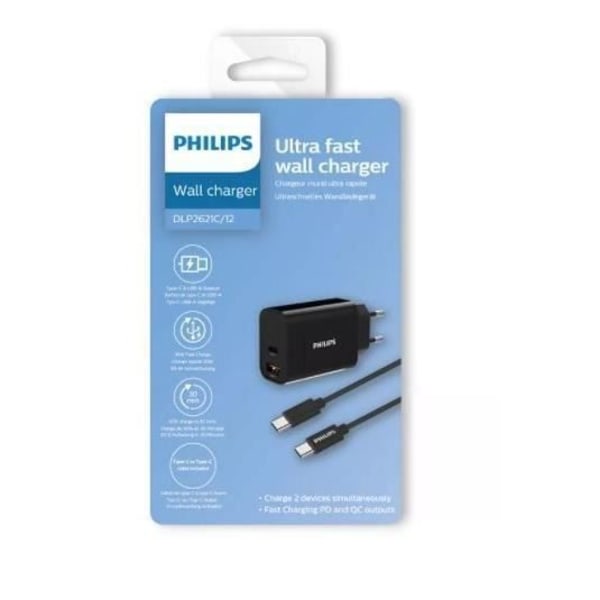 Philips Laddare USB-A USB C 30W (PD, QC) 1m - 4895229103733