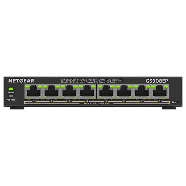 Switch Ethernet PoE 8 porte - NETGEAR - GS308EP - Smart Management - Støjsvag - 62 W