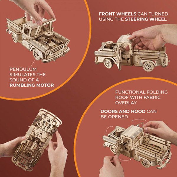 UGEARS 3D træpuslespilsæt - klassisk 1950'er lastbil pickup skovhugger lastbil Modelbil at bygge - model lastbil