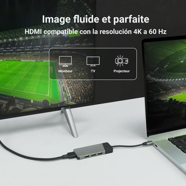 Adaptör HUB 7-i-1 - GREENCELL - GC Connect - 3xUSB-A 3.1 - HDMI 4K 60Hz - USB-C PD 85W
