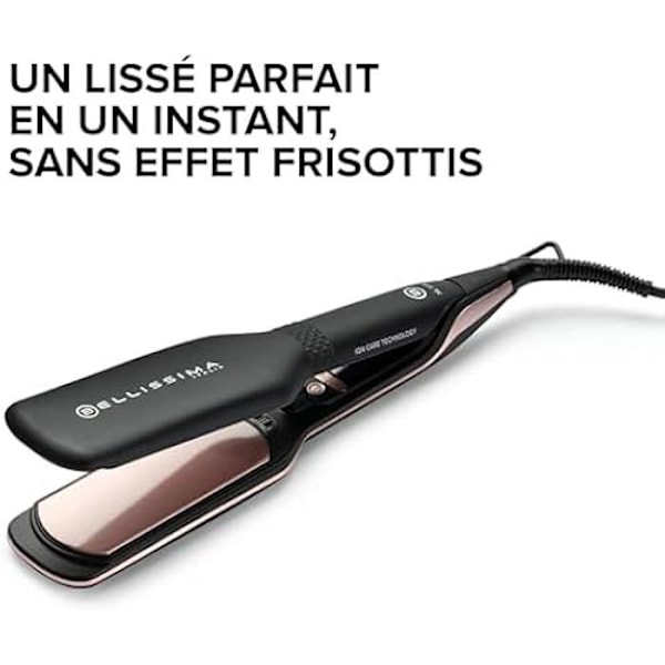Bellissima XL ION - Glattejern til Lange og Krøllede Hår - Store Plader - Keramisk & Keratin Overflade - Ion Care Teknologi sort