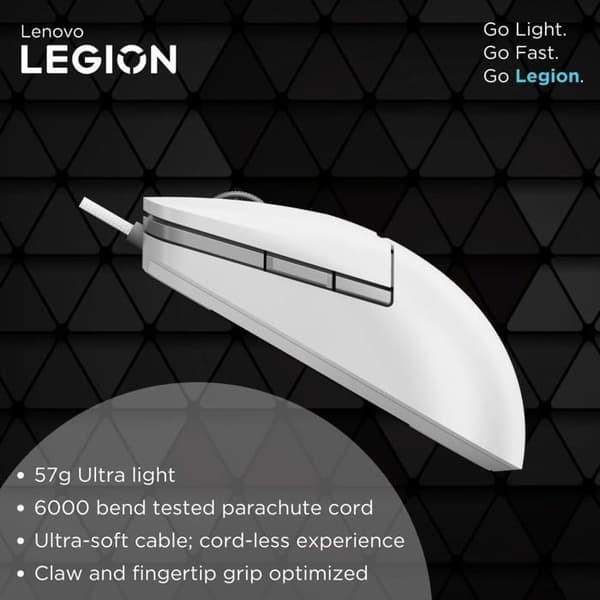 Mus - Lenovo - Legion M300s - Optisk 8000 dpi - USB Typ A - Vit