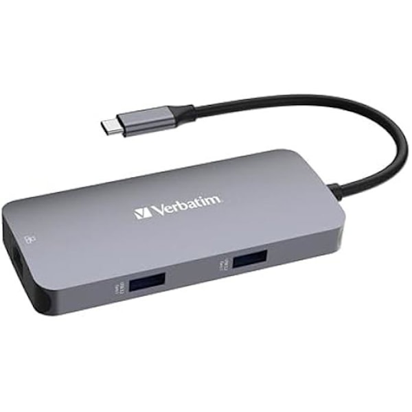 Verbatim USB-C moniporttinen sovitin - Pro CMH-05 - HDMI, RJ45, USB-A, USB-C PD - Pikalataus jopa 85 W