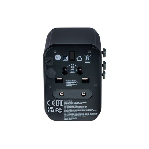 Universelt rejseadapter - Verbatim - UTA-03 - 30 Watt - PD 3.0 - Quick Charge 3.0 Grå/sort