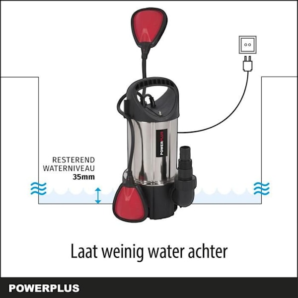 Powerplus Elektrisk Vandpumpe POWEW67912 - 400 W Submersibel Vandpumpe, Maksimal 35°C, 7500 l/h, Havemaskiner grå