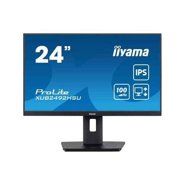 IIYAMA Skærm 24" IPS 16:9 4ms 1920x1080 ULTRA TYND HPs VGA HDMI DisplayPort USB-HUB 15cm justerbar fodhøjde Pivot /XUB2492HSU-B6 Sort