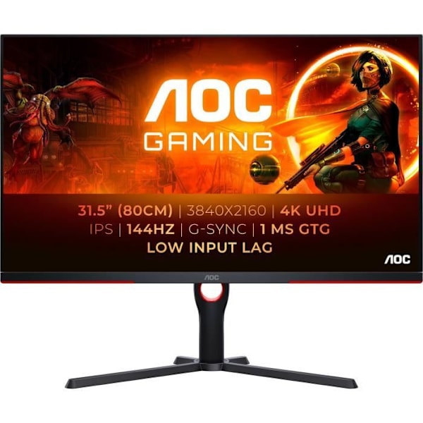 PC-näyttö - AOC - U27G3X - 27" UHD 4K - IPS-paneeli - 160Hz - 1ms - Korkeussäädettävä - 2 HDMI 2 DP - Adaptive Sync - Musta musta, Punainen