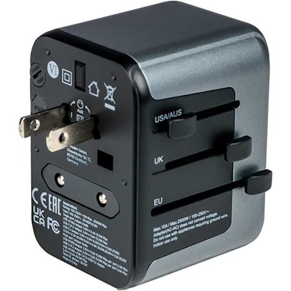 Verbatim UTA-03 Universal Travel AC Adapter - Grå/Svart - TU