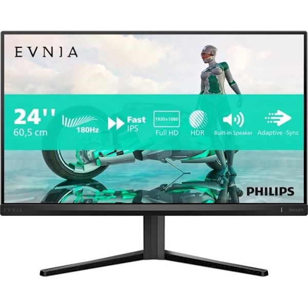 PC-skærm - PHILIPS - Evnia 24M2N3200S - 23,8" FHD - Fast IPS-panel - 180Hz - 0,5ms - Smart Crosshair - HDMI/DP - Sort Sort