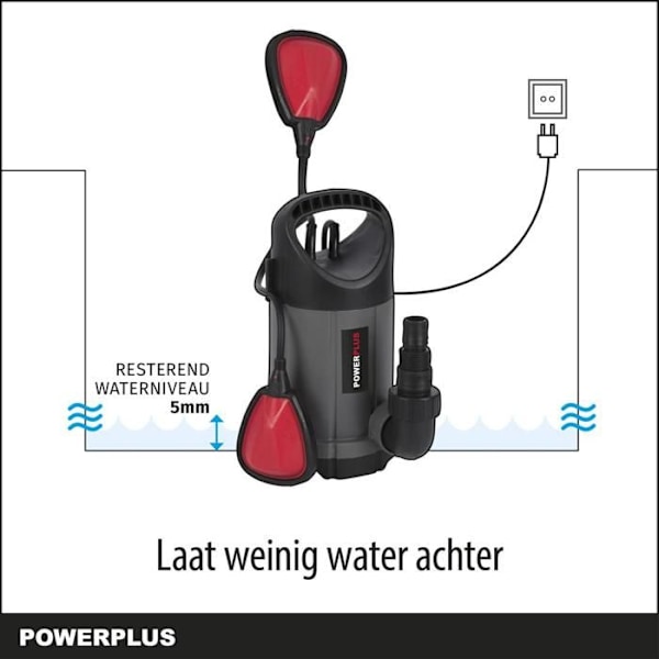 Powerplus Elektrisk Vandpumpe POWEW67902 - Nedsænket Vandpumpe på 250 W, Maksimal 35°C, 5000 l/h, Haveværktøj Grå - Sort