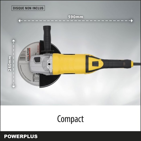 POWERPLUS - Kulmahiomakone 2500W - Ø230mm - 6500rpm - Kääntyvä kahva - Nopea teränvaihto - Akselin lukitus LAATIKKO Gul