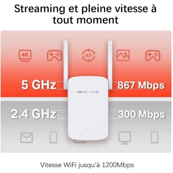 Kraftfull AC1200 Mbps WiFi Repeater - Mercusys ME30 - 1 Ethernet-port - Kompatibel med alla boxar