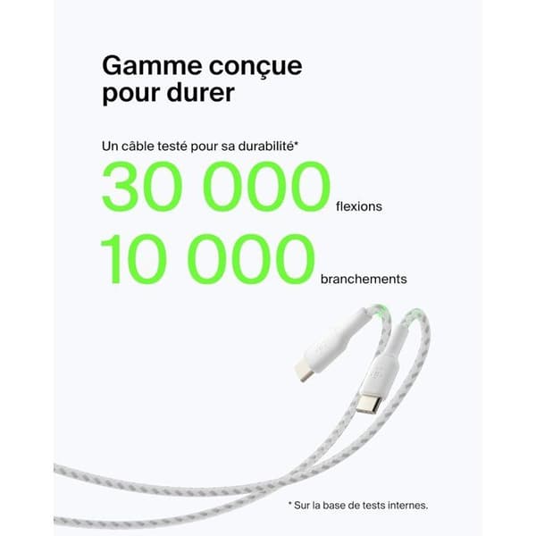 Flätad kabel - BELKIN - USB-C till USB-A - 1 m - Vit Vit