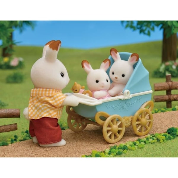 Miniaturefigurer - SYLVANIAN FAMILIES - The Chocolate Rabbit tvillinger og deres dobbelte barnevogn Flerfarvet