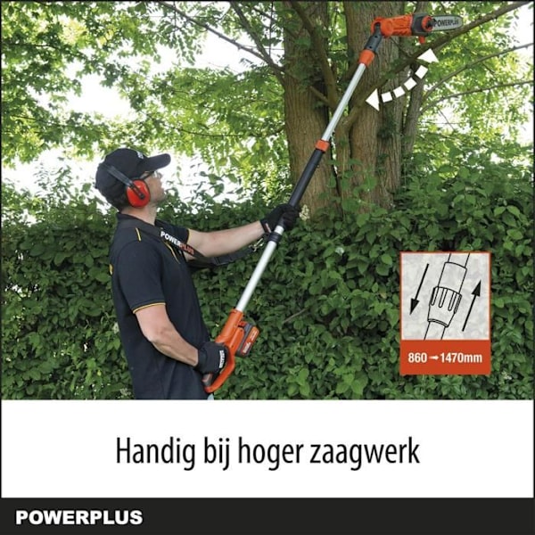 Powerplus Dual Power Teleskopisk Batteridrevet Kædesav POWDPG75385 - uden Batteri/oplader, 250 mm Guide, Automatisk Kædesmøring orange