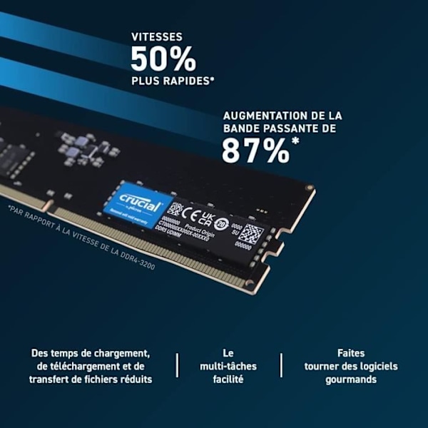 RAM-hukommelse - CRUCIAL - DDR5-4800 UDIMM - 32 GB (CT32G48C40U5)