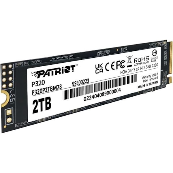 SSD - PATRIOT MEMORY - P320 - 2 To - NVMe PCIe Gen 3x4 - M.2 2280 - 3000MB/s Læsning
