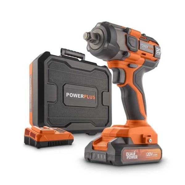 Trådløs slagmaskine 20V - POWERPLUS POWDP20160 - Dual Power værktøjskasse Orange - Sort