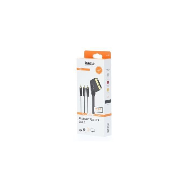 Videokabel, hane scart-kontakt - 3 f. RCA-hanar (video/stereo), 1,5m