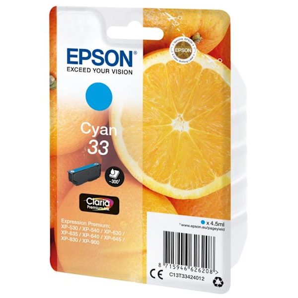 EPSON 33 blækpatron - Cyan - 4,5 ml - til Expression Home og Premium