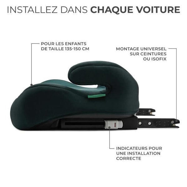 I-SIZE lasten korokkeet 135-150 cm - KINDERKRAFT I-BOOST - Helppo asennus tai isofix - Kevyt vain 2,5 kg - Vihreä