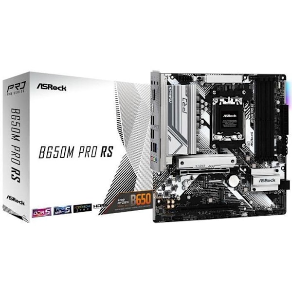 ASRock B650M Pro RS - Micro ATX Socket AM5 AMD B650 emolevy - 4x DDR5 - M.2 PCIe 5.0 - USB 3.2 - PCI-Express 4.0 16x - LAN 2,5 Gb