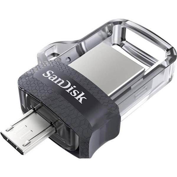 SanDisk Ultra 128GB Dual Drive m3.0 til Android-enheder og computere (SDDD3 - 128G) Sort, Sølv, Transparent