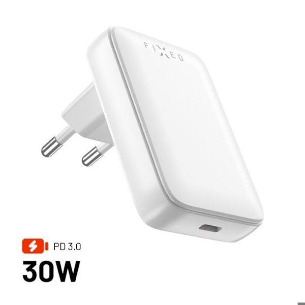 EU Kuldecharger, Type-C, 30W - Slim Fast (FIXCG30S-C-WH) - Hvid
