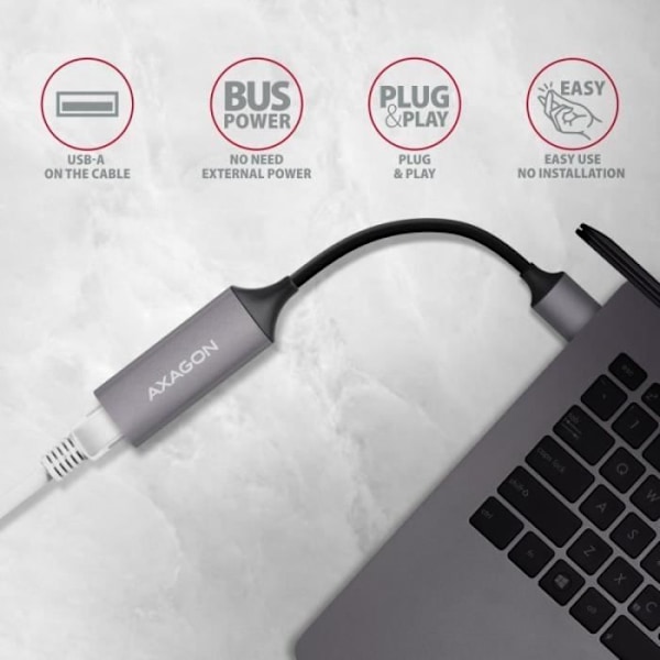AXAGON ADE-TR Gigit Ethernet Adapter 10/100/1000 - USB 3.1 Type A, Titangrau - 8595247905567