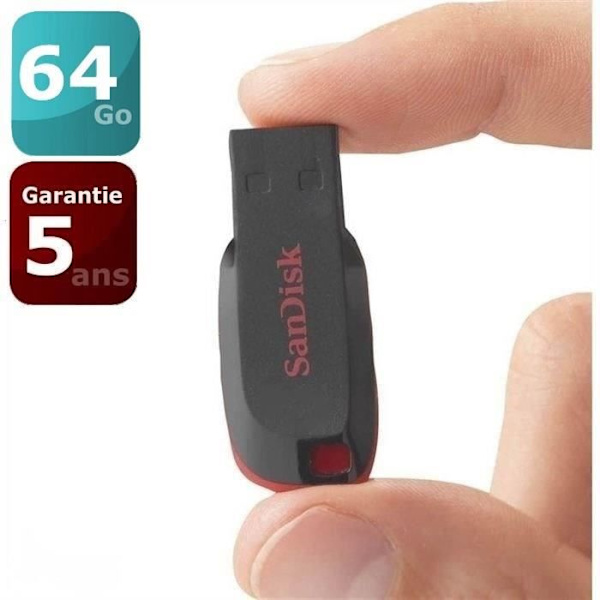 SANDISK - USB stick - Cruzer Blade - 64 GB - USB 2.0 (SDCZ50-064G-B35) Sort, Rød