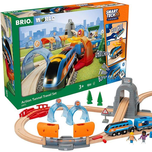 BRIO World Circuit Voyageur Smart Tech Sound puinen junarata - 37-osainen laatikkosarja Flerfarvet