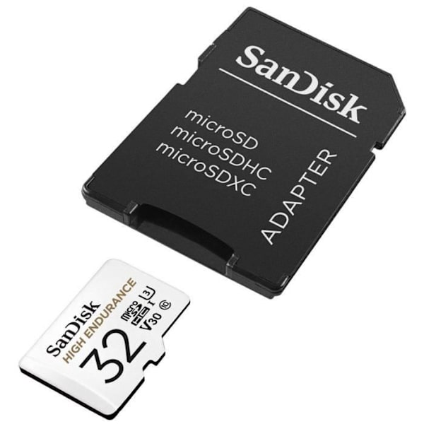 SanDisk - MicroSDHC-kort med hög uthållighet för videoövervakning + SD-adapter, 32 GB, 100MB/s läsning 40MB/s skrivning, U3, V30