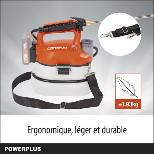 Powerplus Dual Power Batteridrevne Sprayapparat POWDPG80400 - 20V, Teleskopisk Lance, Tryk 5 Bar, Flow 500ml/min, Kapacitet 4L Orange