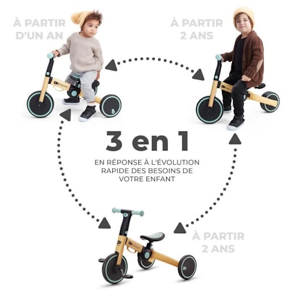 Tricycle udviklings 3i1 KINDERKRAFT 4Trike - Op til 25 Kg - Flere konfigurationer - Honning Blå