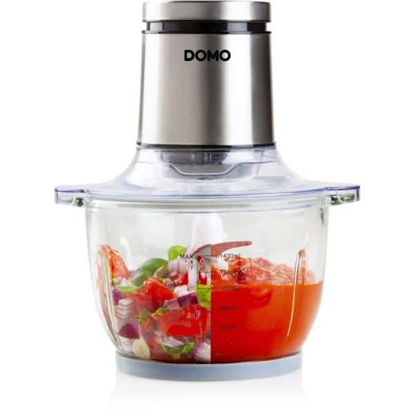 Maxi Chopper - DOMO - DO9244MC - 400 W - 1400 ml - Ruostumattomasta teräksestä valmistetut terät - Astekulho Grå och klar