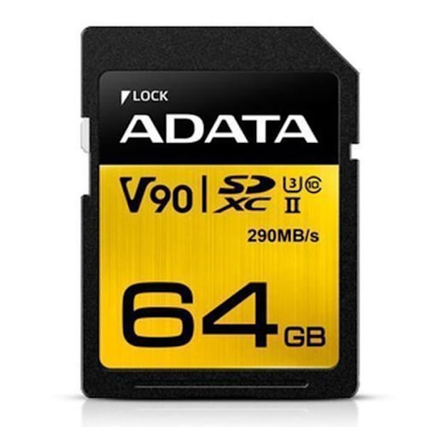 ADATA Premier ONE 64 GB SDXC-hukommelseskort, UHS-II Class 10 (U3), V90 Video Speed (8K), R - W 290-260 MB - s