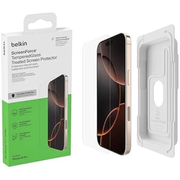 Härdat glas - BELKIN - ScreenForce HärdatGlas - iPhone 16 Pro - Repstark 9H - 0,33 mm Transparent