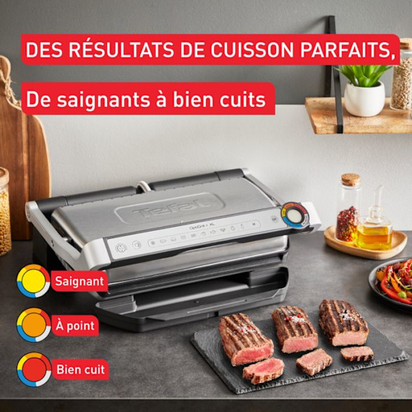Tefal OptiGrill+ XL, Intelligent grill, 9 automatiske programmer, Perfekte resultater, Madlavningsindikator, GC728D10 Metall