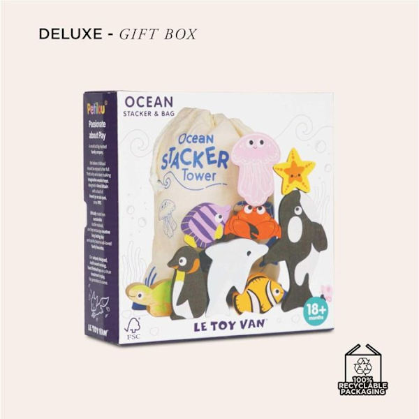Trælegetøj - LE TOY VAN - Ocean Folding Tower - 9 figurer - FSC Sort og hvid